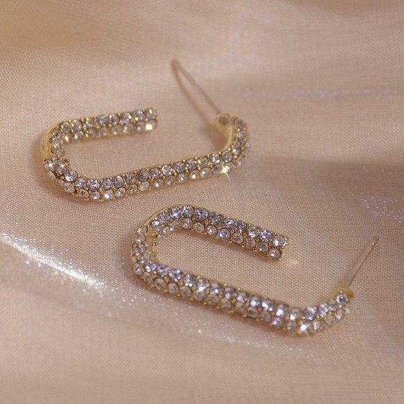 Jewelry - NEW 14K Gold Plated Round Pace Diamond Square Hoop Earrings